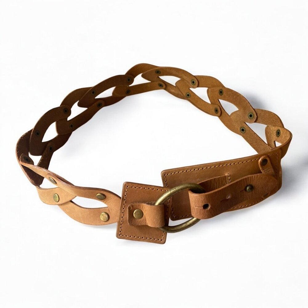 FRYE AND CO. Tan Leather Belt with Gold Buckle - Picture 4 of 11